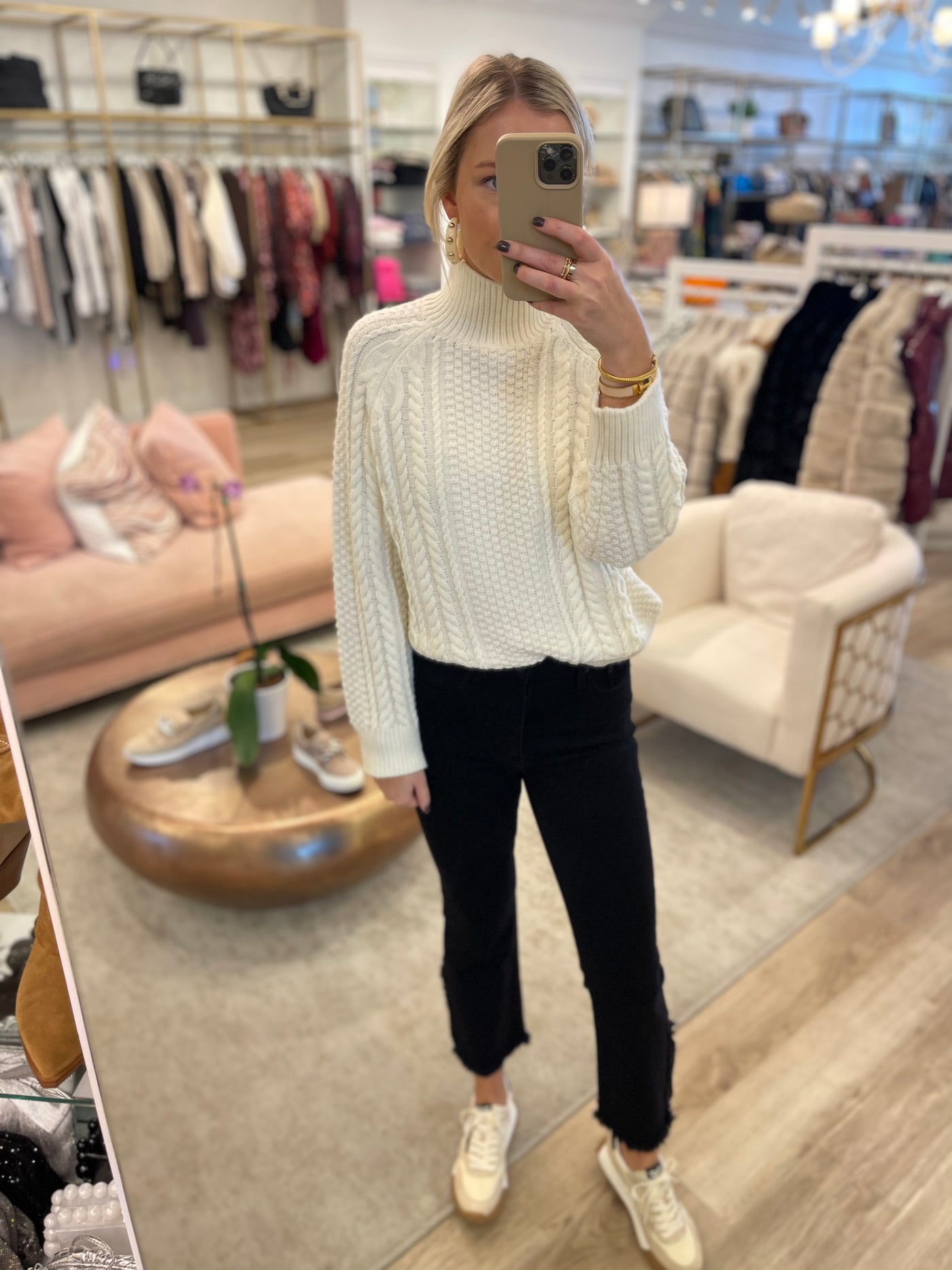 Turtleneck Long Sleeve Cable Sweater
