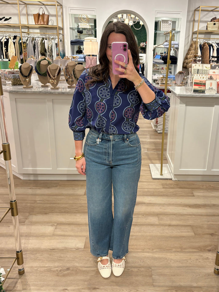 Elsa 3/4 Sleeve Top Vintage Circles