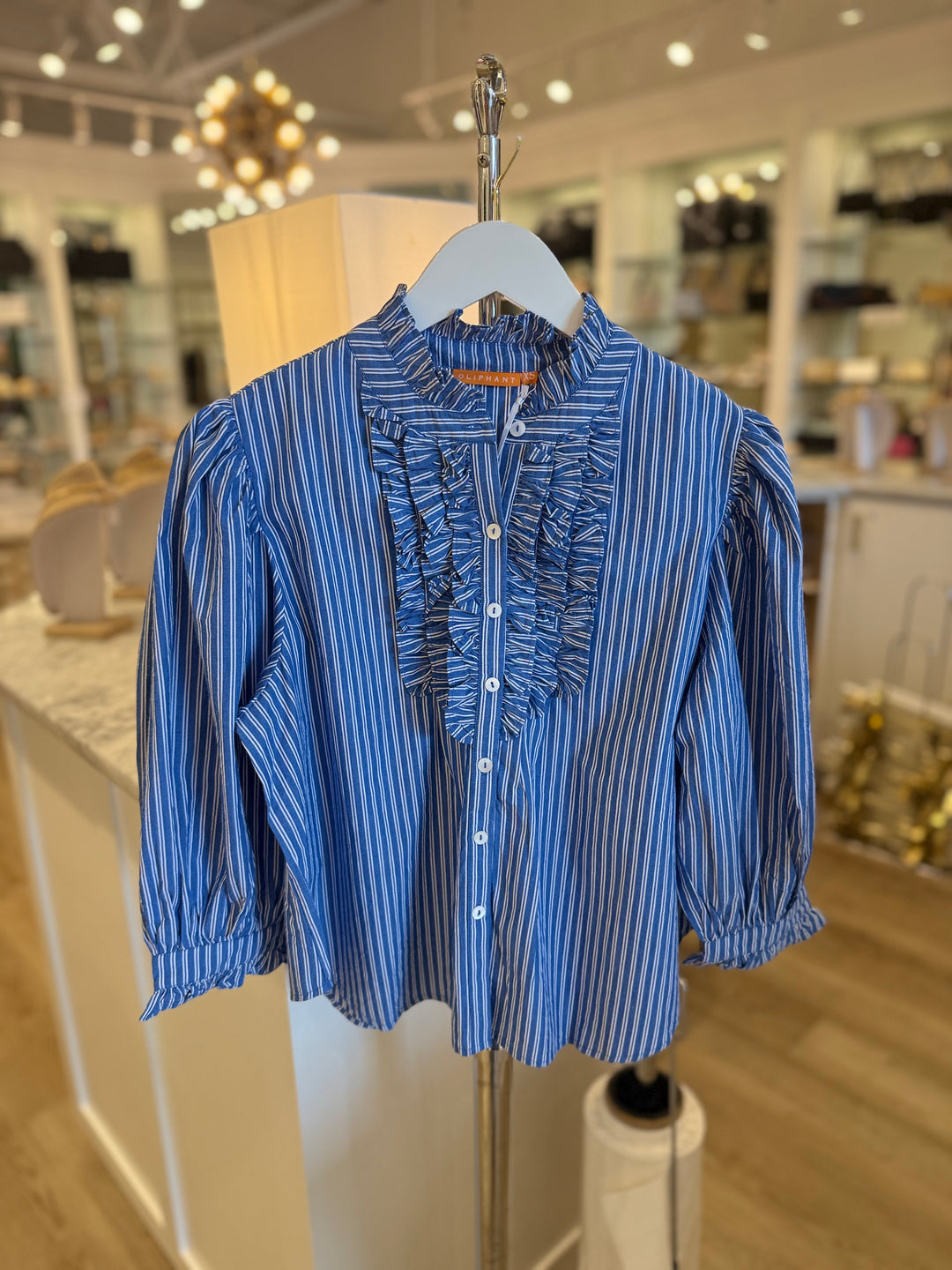 Ruffle Front Button Blouse Devon Blue