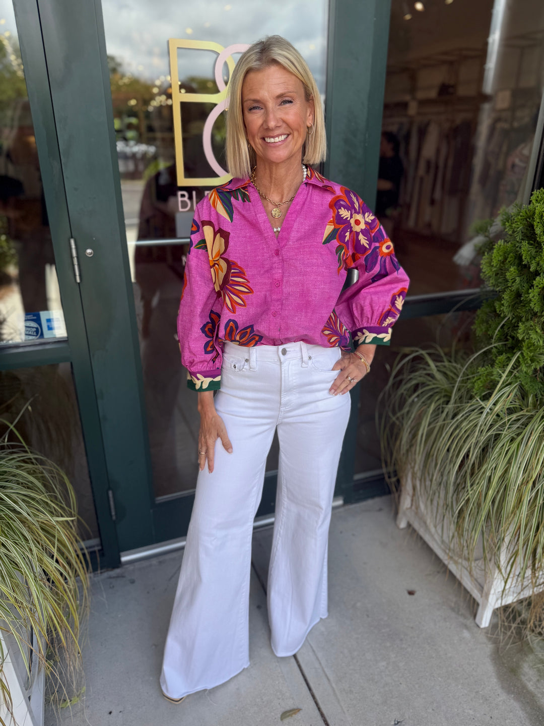 Elsa 3/4 Sleeve Top Mauve Blossoms