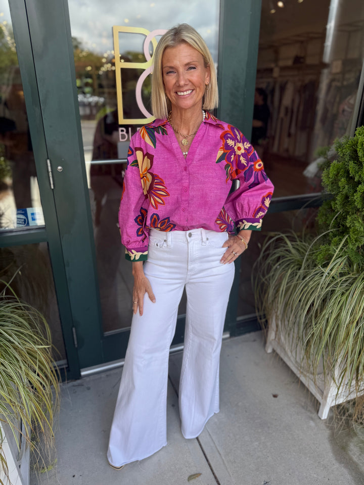 Elsa 3/4 Sleeve Top Mauve Blossoms