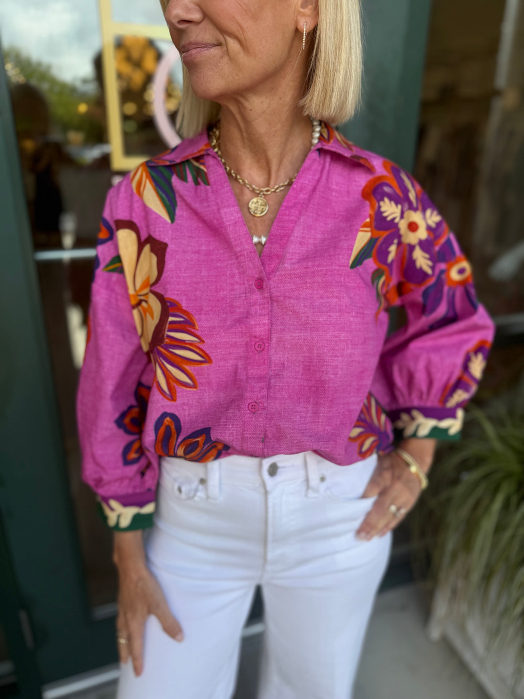Elsa 3/4 Sleeve Top Mauve Blossoms