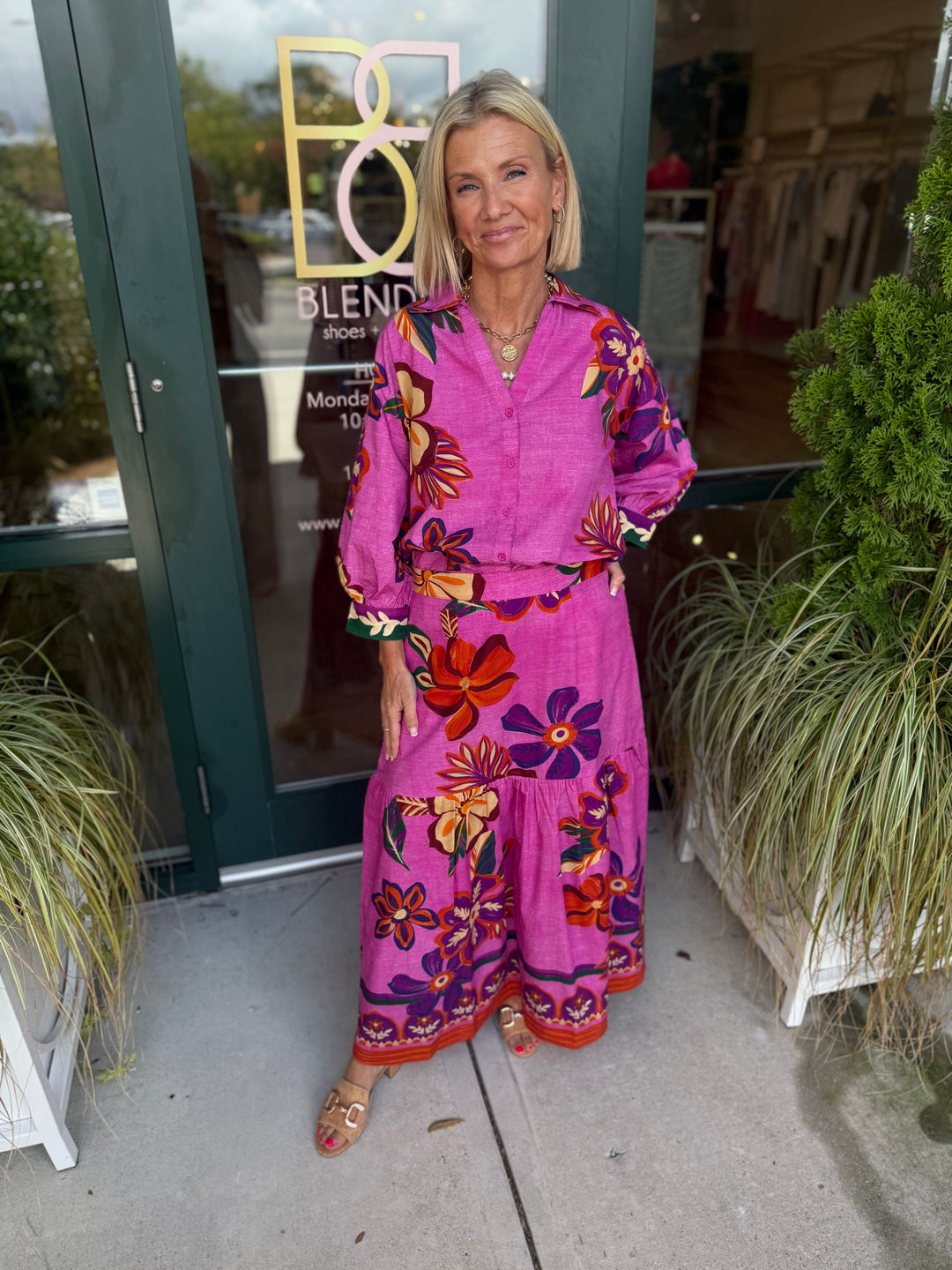 Elsa 3/4 Sleeve Top Mauve Blossoms