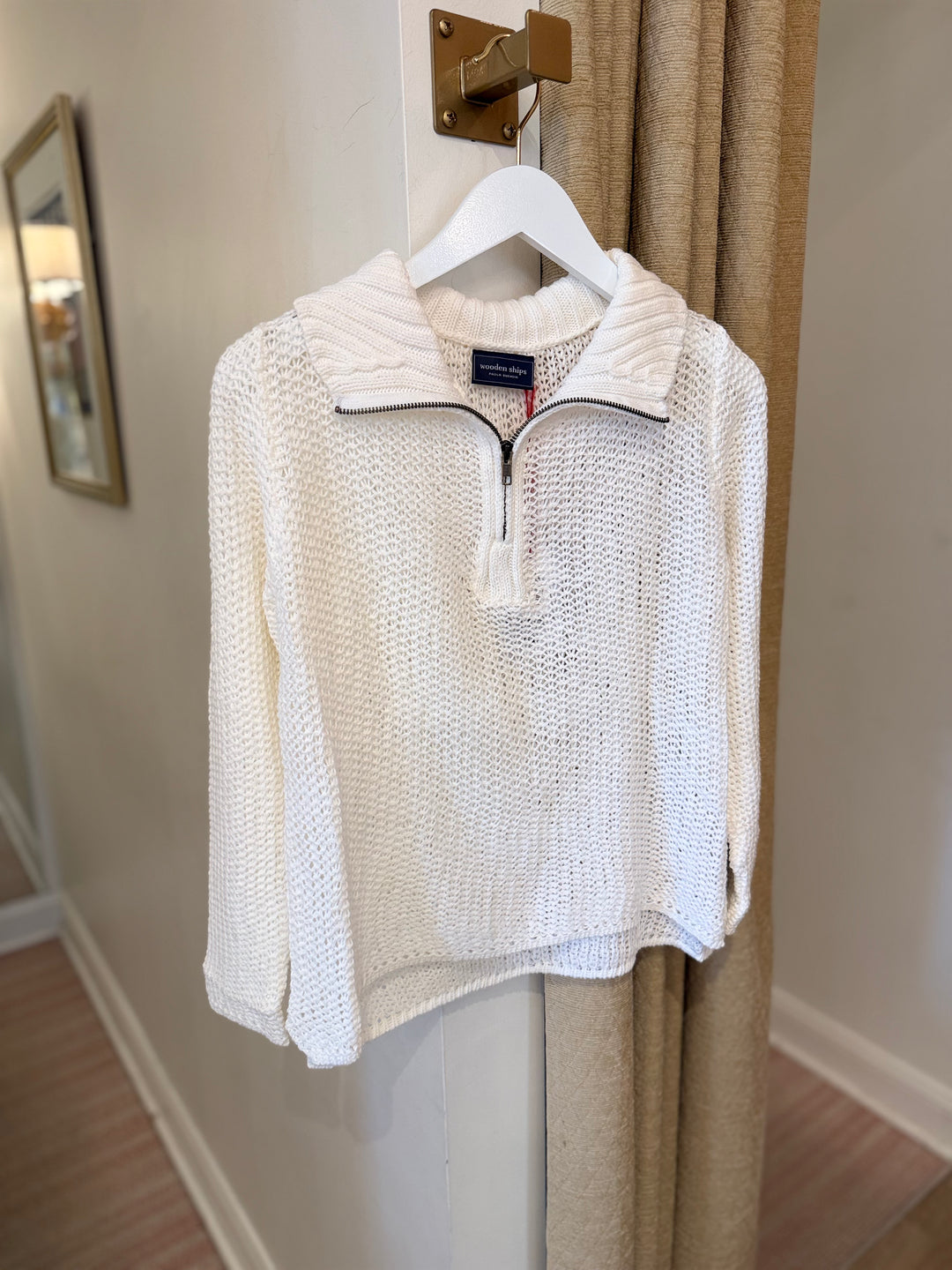 Open-Knit Zip Long Sleeve Cotton Crew