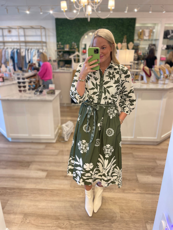 Remi Dress Olive Foliage