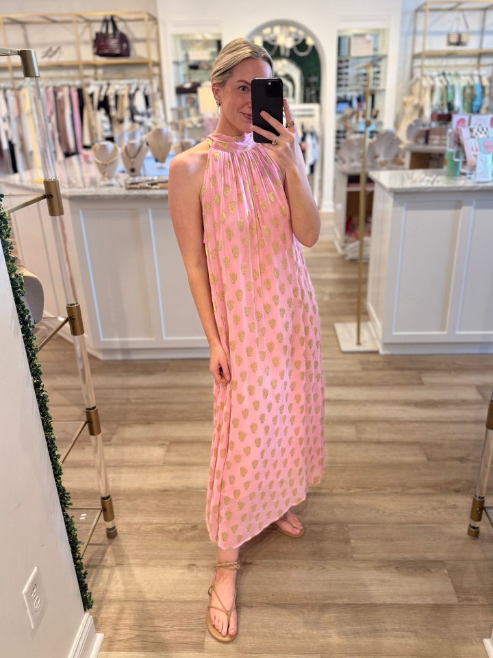 Blythe Dress Gold Palm Lurex