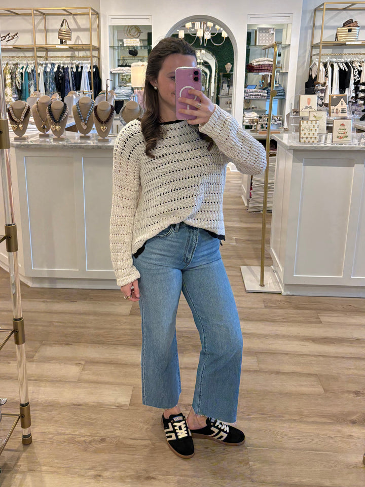Faye Tipped Top Cotton Almond Butter/Black