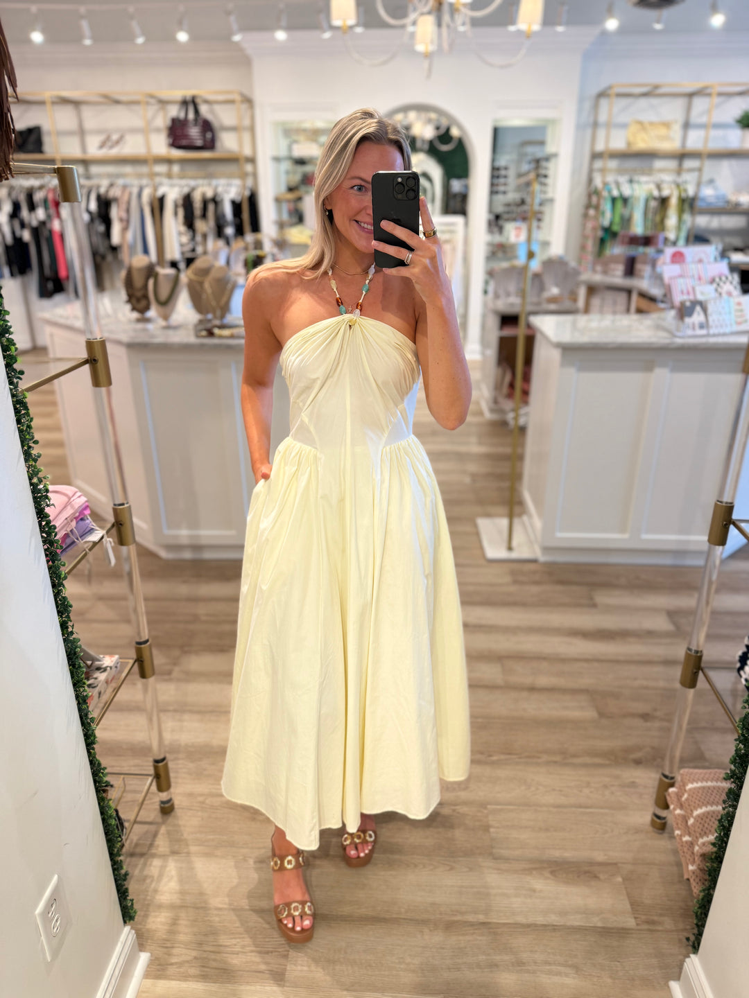 Hilary Bead Detail Dress Yellow