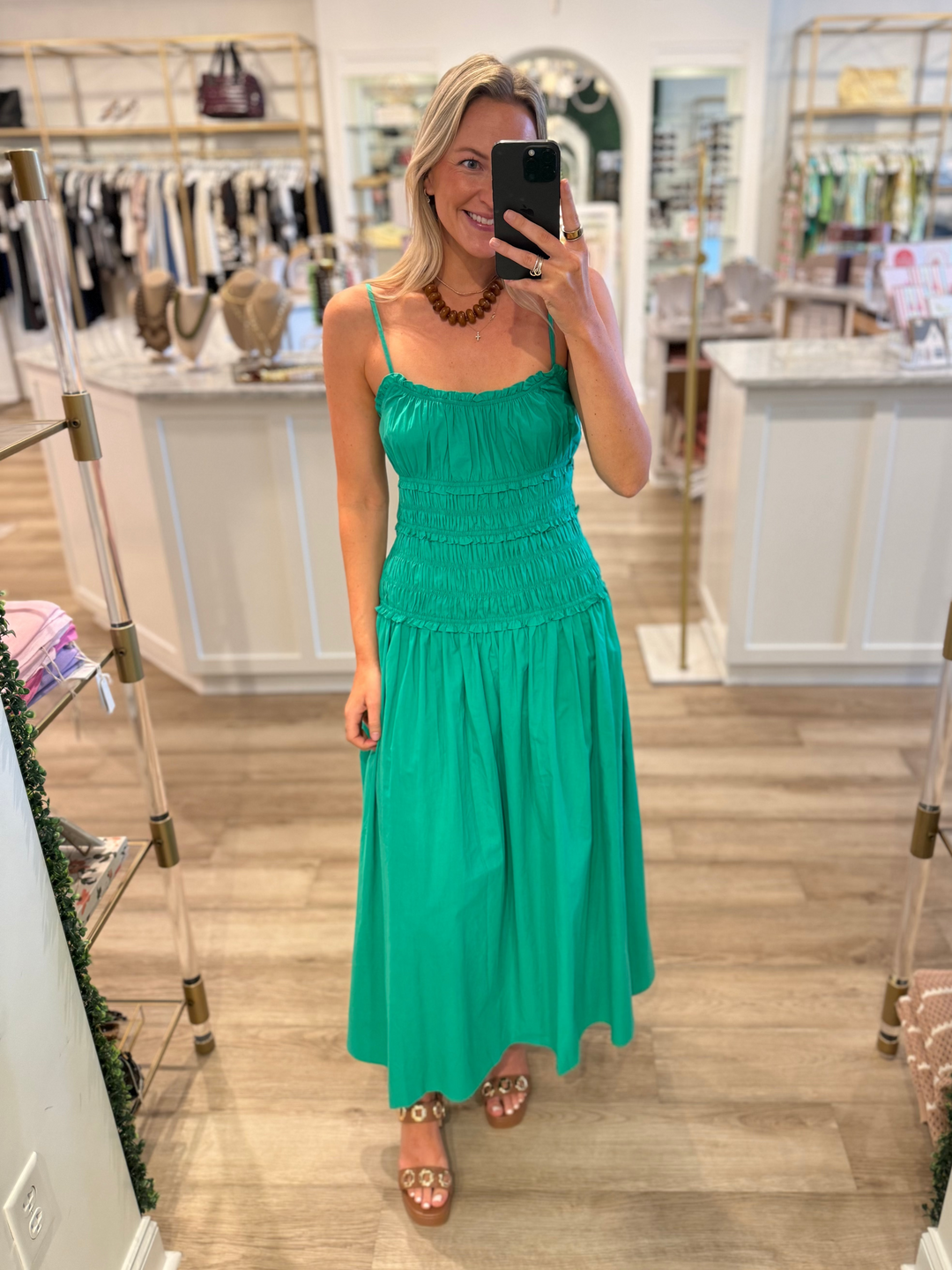 Annette Smocked Dress Green – Blended Shoes + Apparel