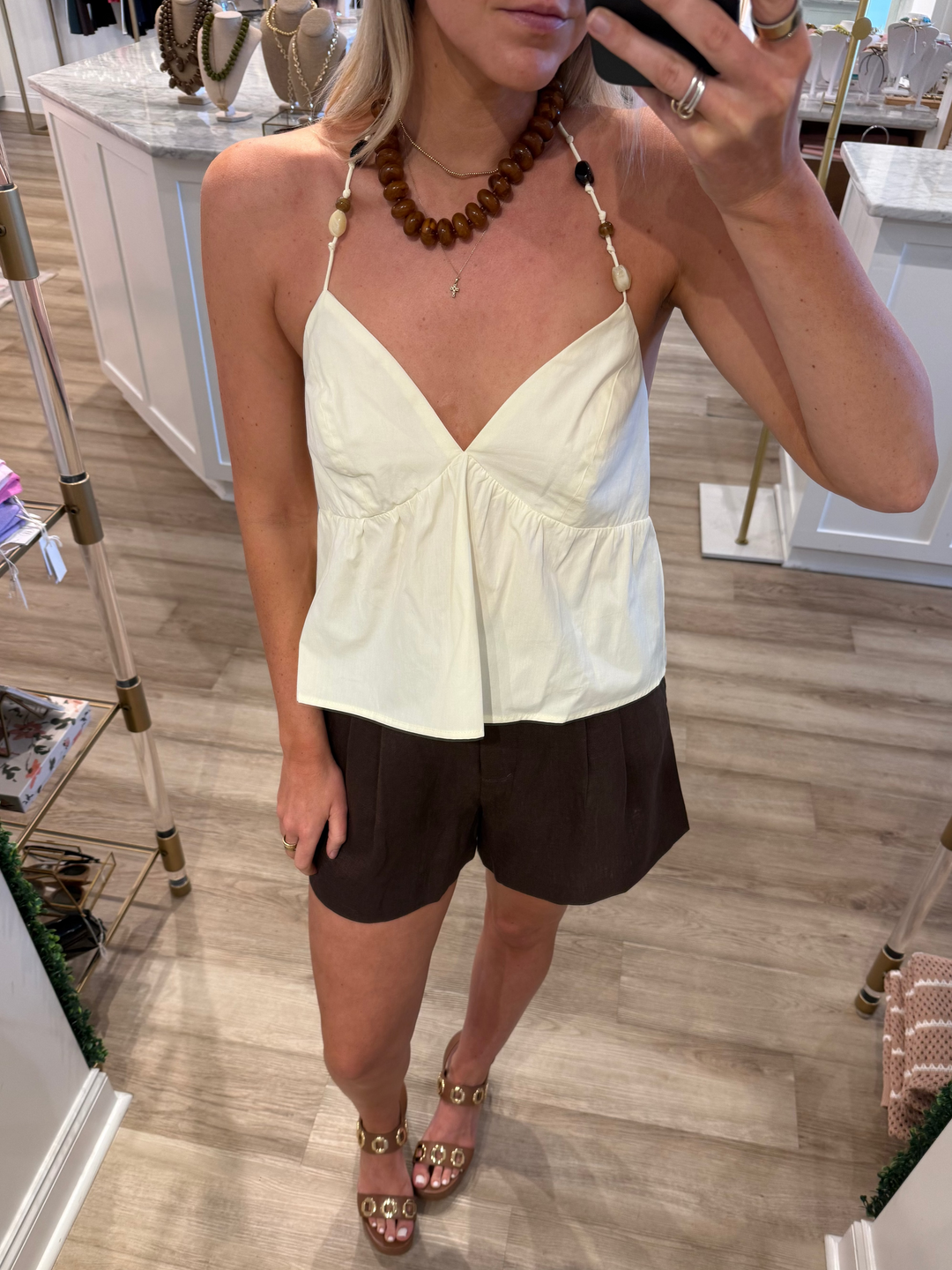 Holly Bead Detail Top Yellow