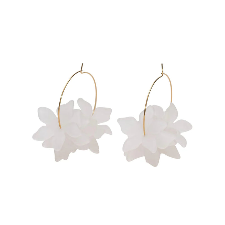 Floral Hoop Earrings White