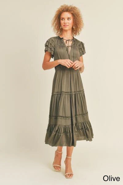 Kianna Ruffle Dress Olive