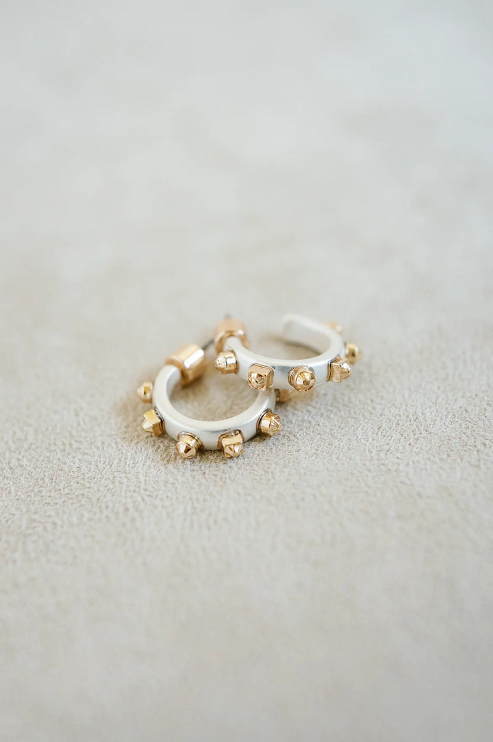 Mixed Metal Silver Huggie with Gold Stones