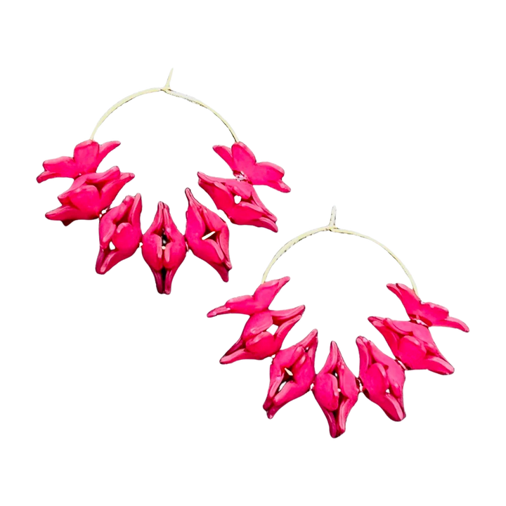 Floral Hoop Earring Fuschia