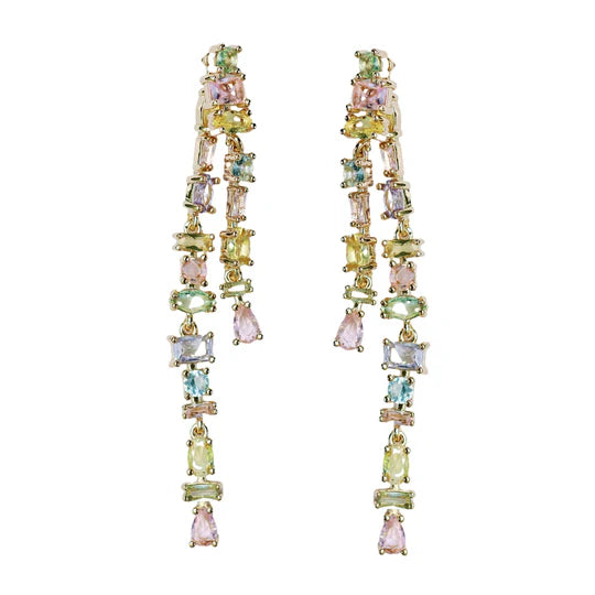Pastel Toned Crystal Layered Duster Statement Earrings – Blended Shoes ...
