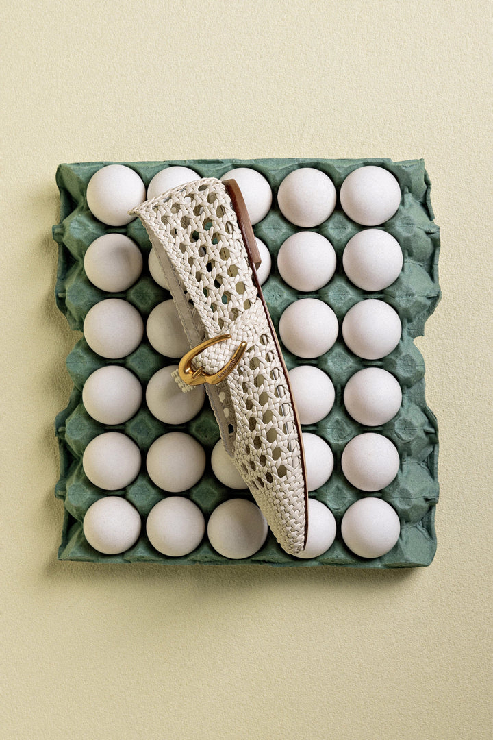 Verona Macrame Ballet Flat In Ivory Leather