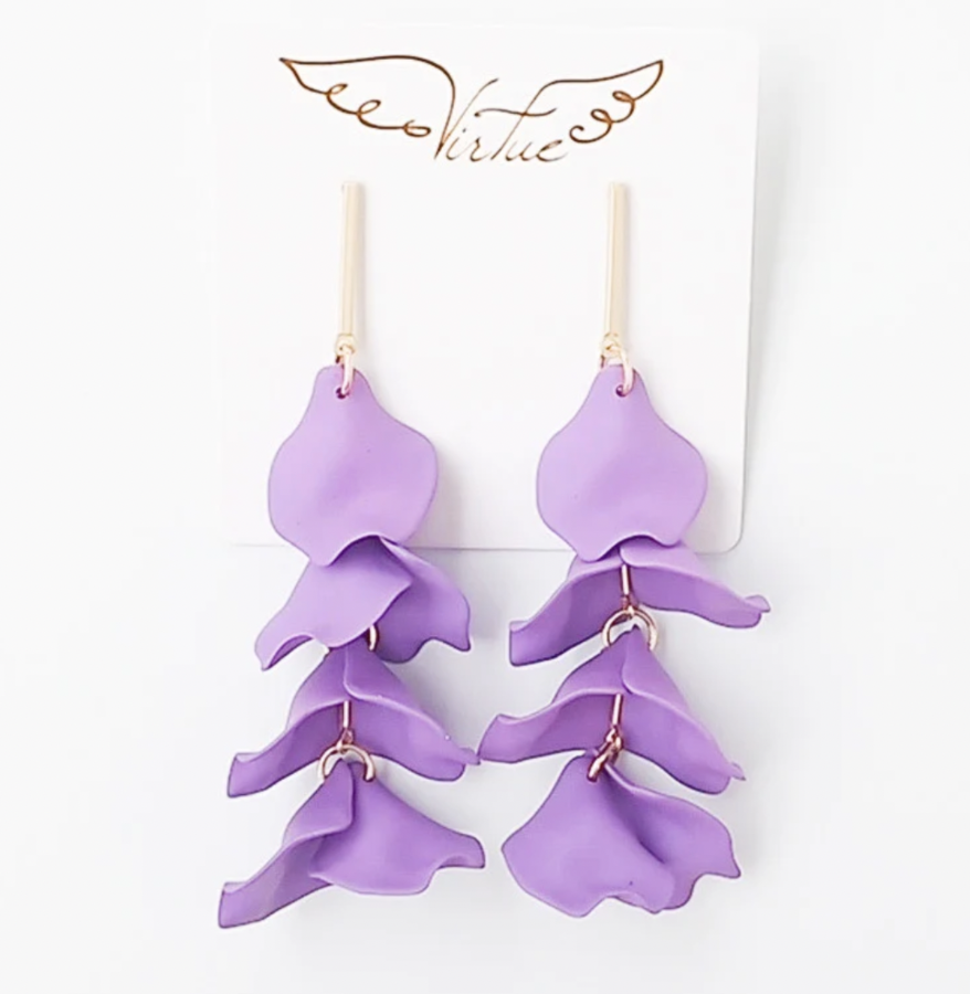 Bar Post Hyacinth Petal Earrings Purple