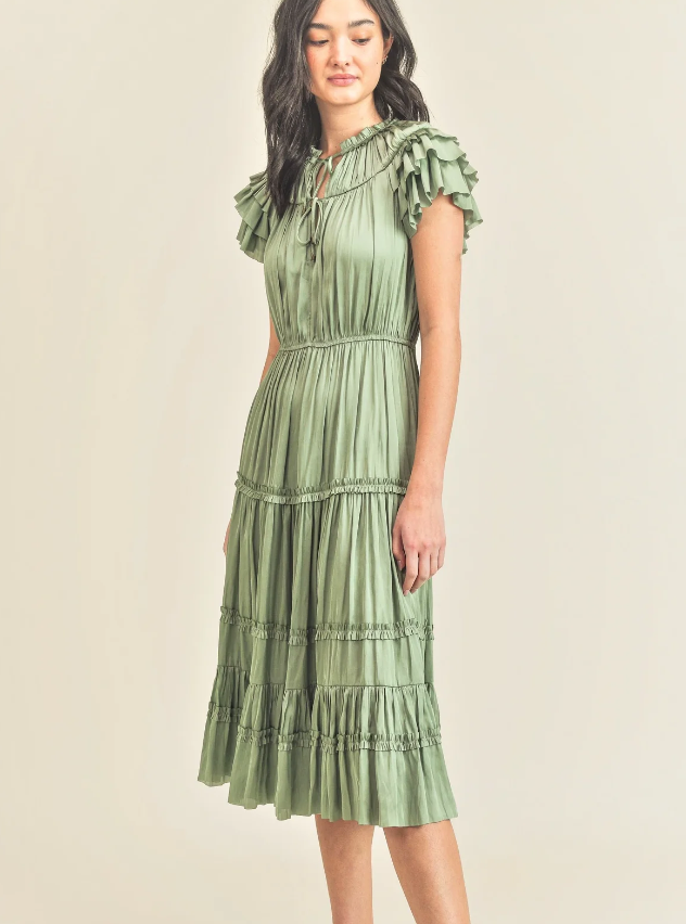 Kianna Ruffle Dress Sage