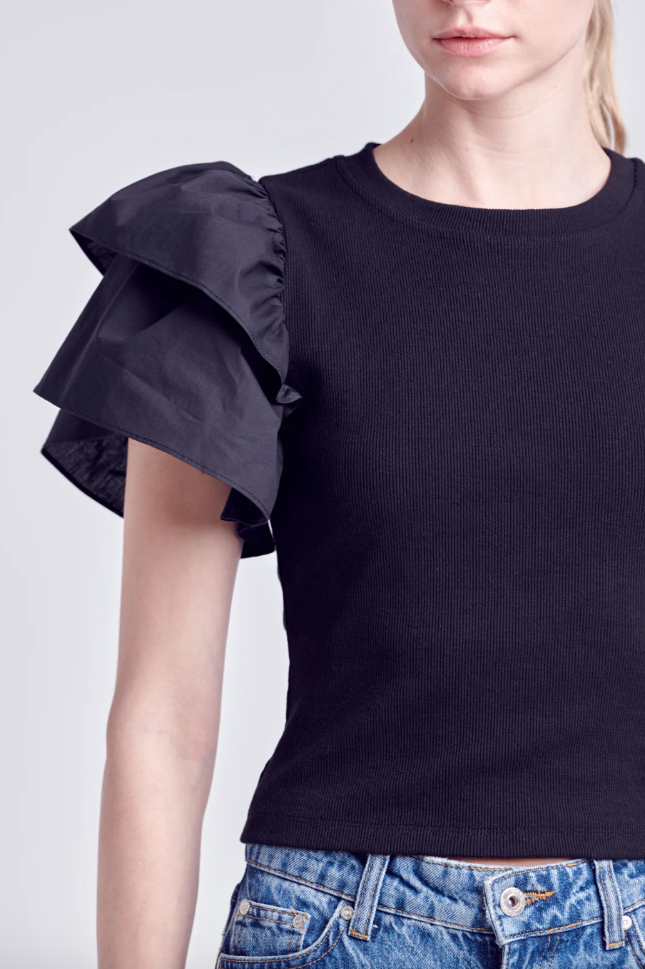Mixed Media Ruffled Top