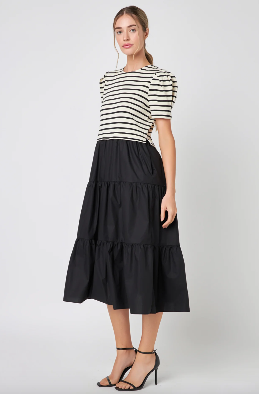Short Sleeve Mixed Media Dress