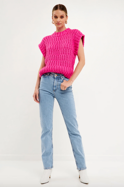 Chunky Knit Sweater Vest Fuchsia