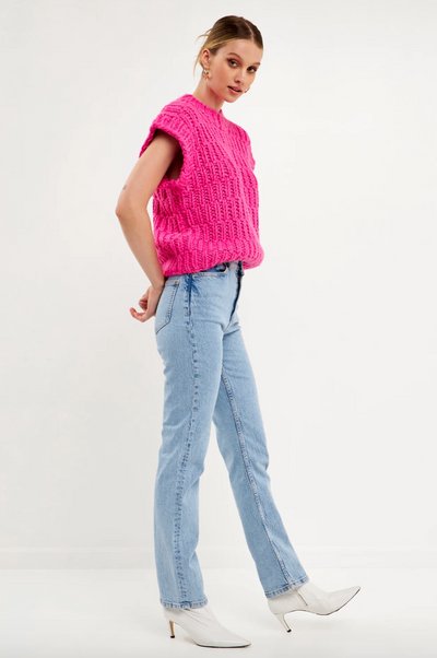Chunky Knit Sweater Vest Fuchsia