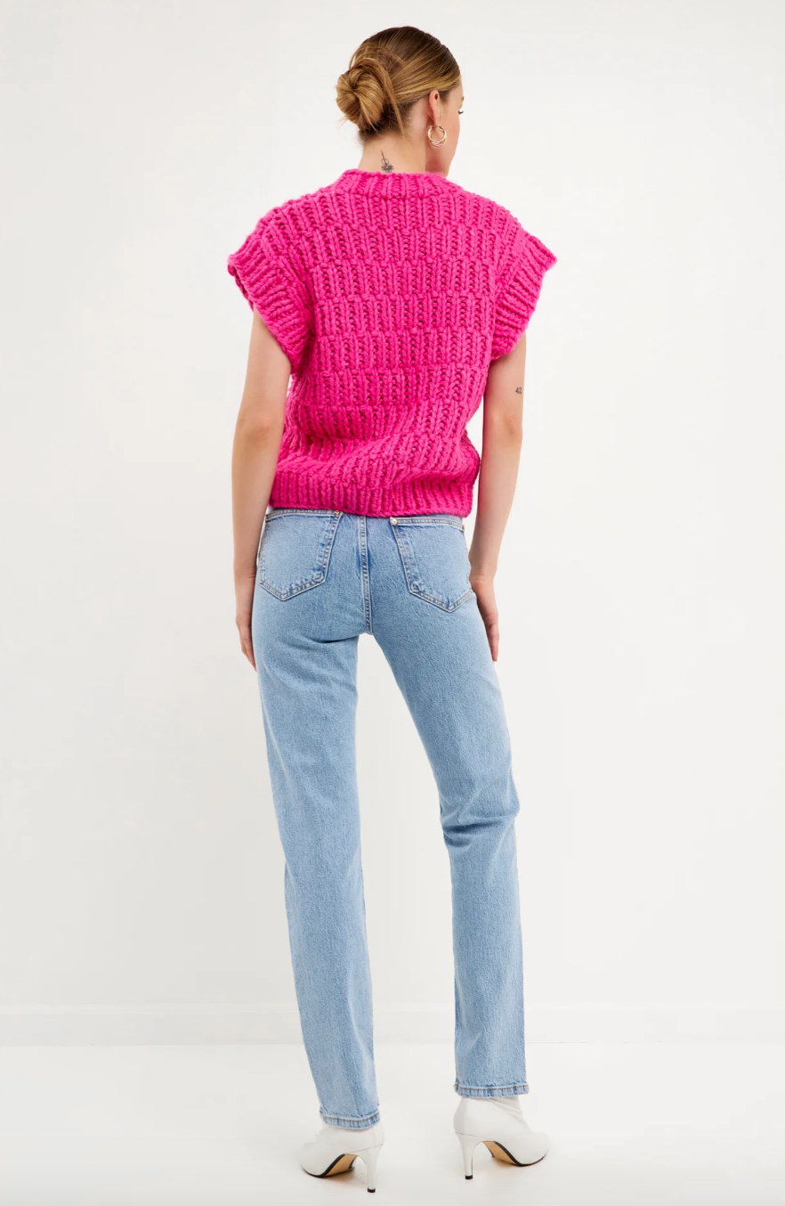 Chunky Knit Sweater Vest Fuchsia
