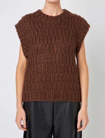 Chunky Knit Sweater Vest Brown