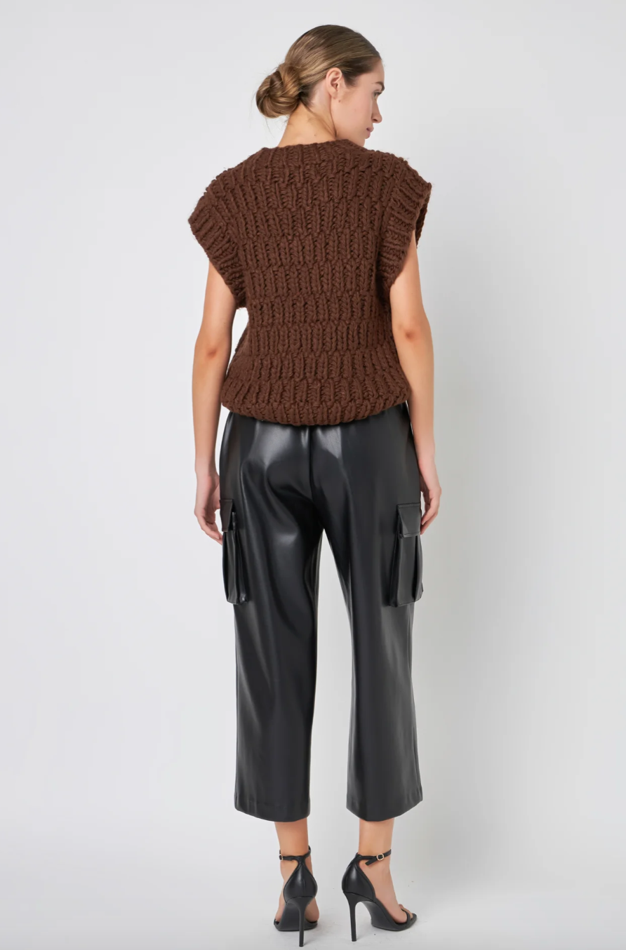 Chunky Knit Sweater Vest Brown