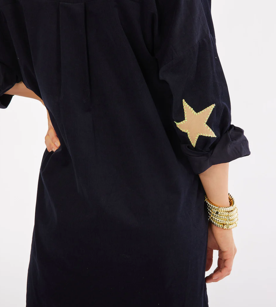 Preppy Dress With Star Cord Black Camel