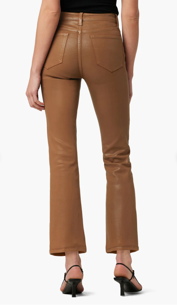 The Callie Coated High Rise Cropped Bootcut Leather Brown