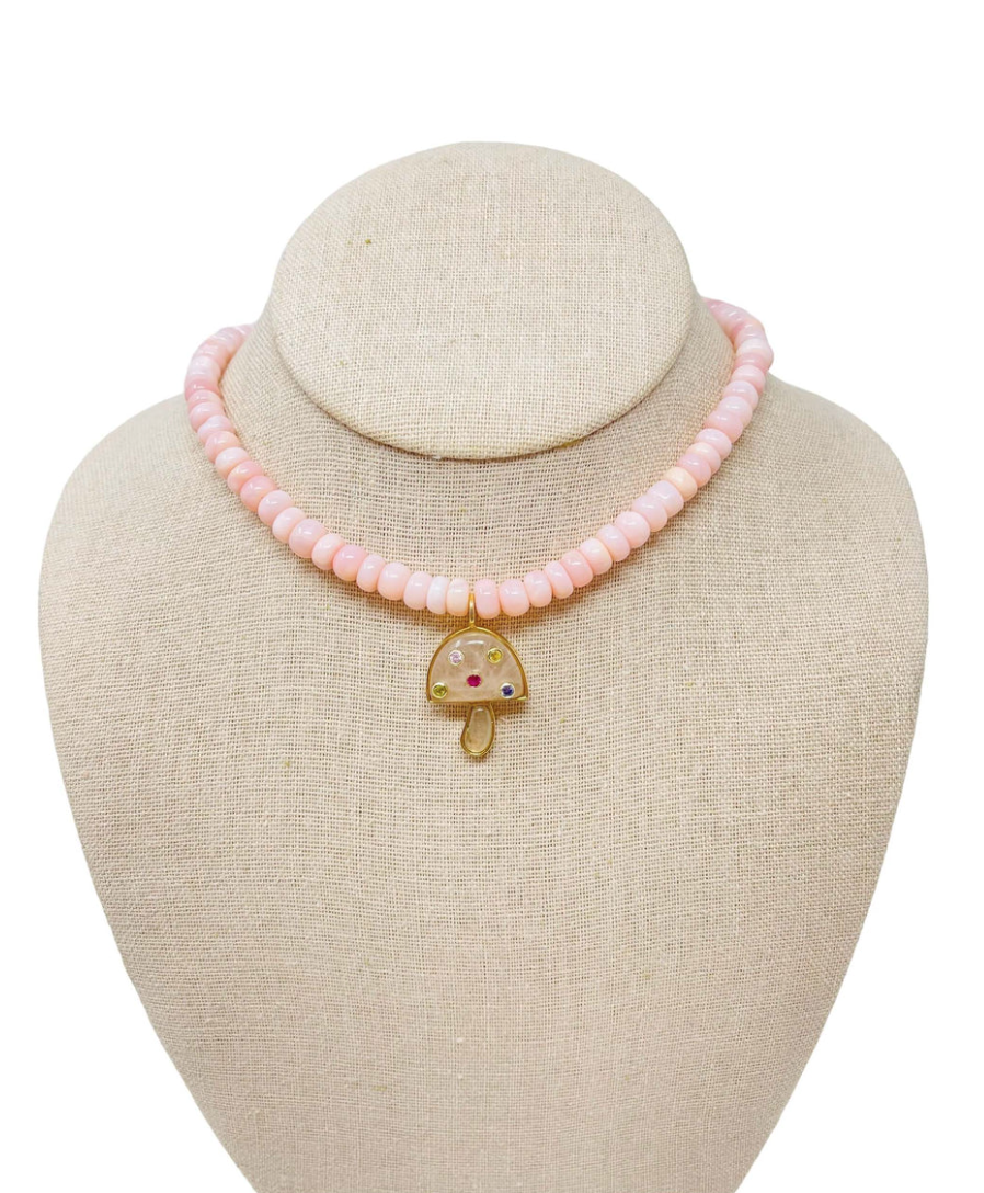 Charmed Jade Gemstone Necklace Pink Mushroom