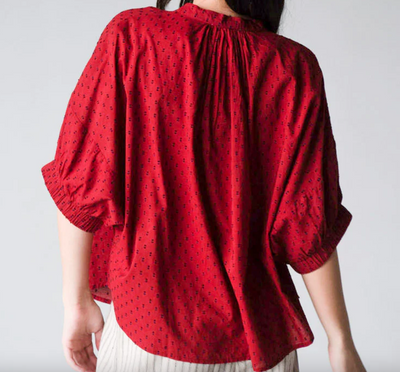 High Neck Top Burgundy Swiss Dot