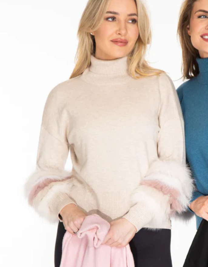 Ellie Fur Trimmed Sweater Beige