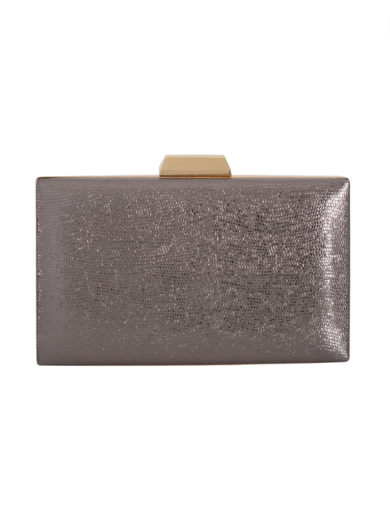 Women's Metallic Material Hard Case Evening Party Clutch Pewter