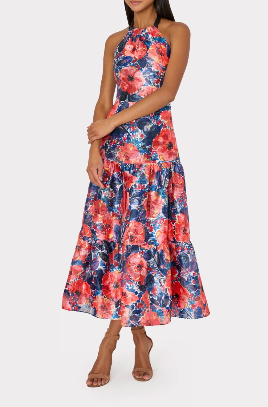 Hayden Watercolor Poppy Jacquard Dress