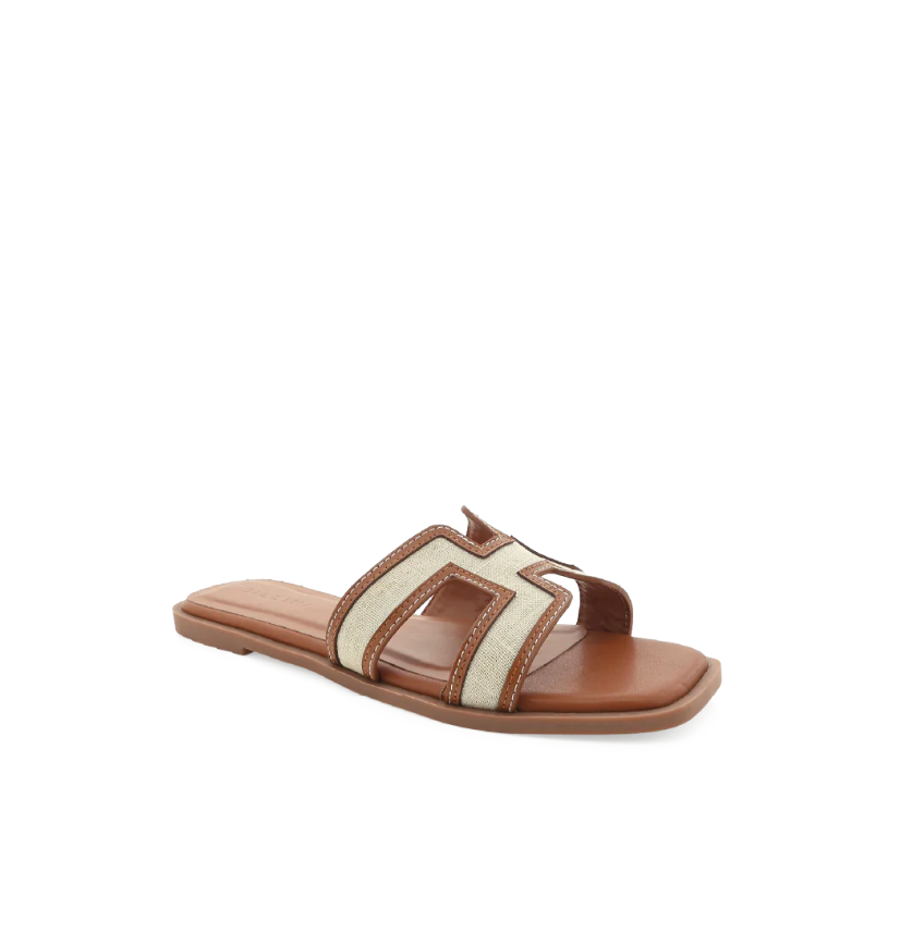 Gordy Flat Sandal Natural Linen/Tan