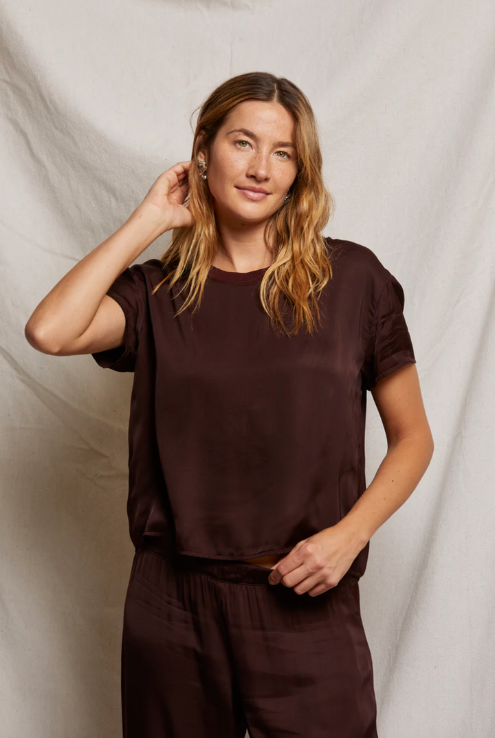 Delphine Satin Crew Neck Tee