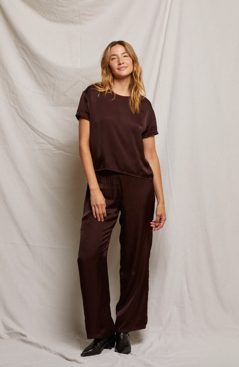 Delphine Satin Crew Neck Tee