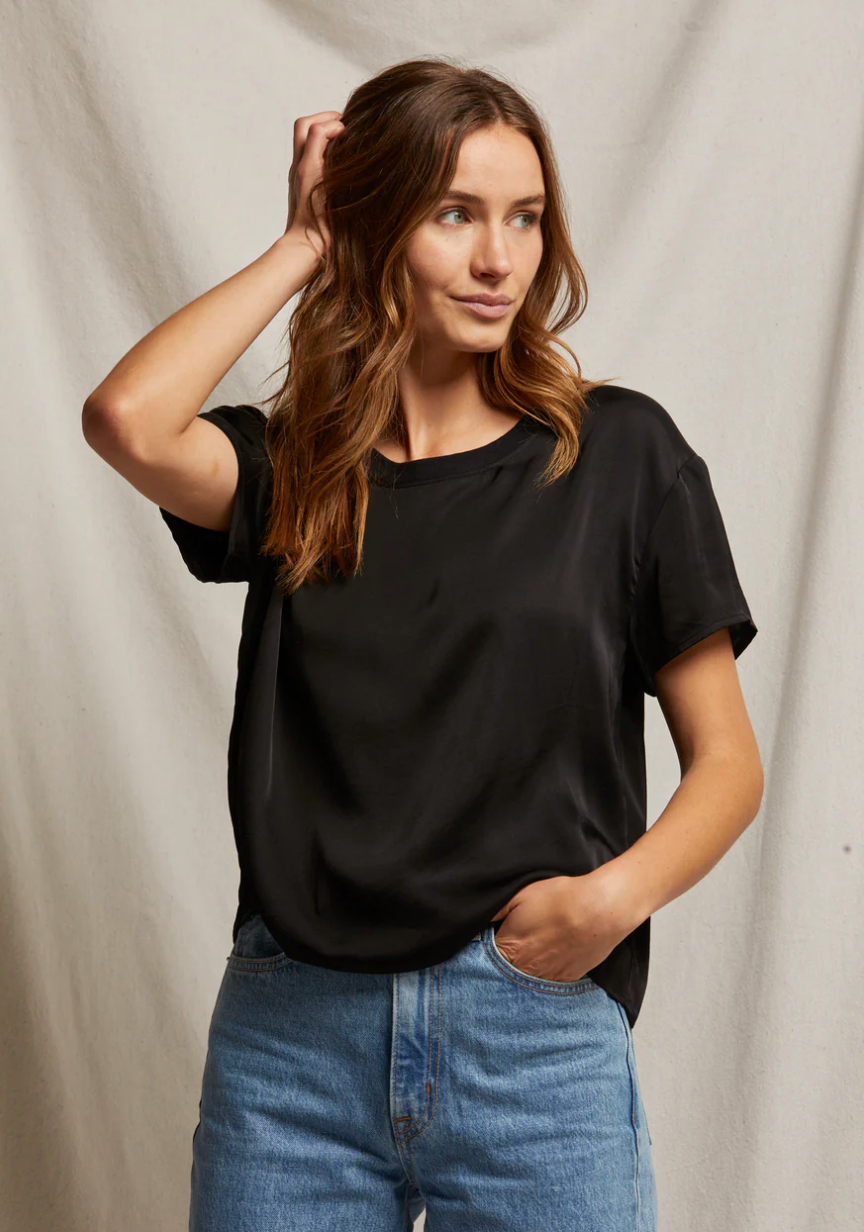 Delphine Satin Crew Neck Tee