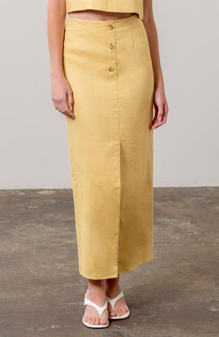 Front Button Detail Midi Skirt