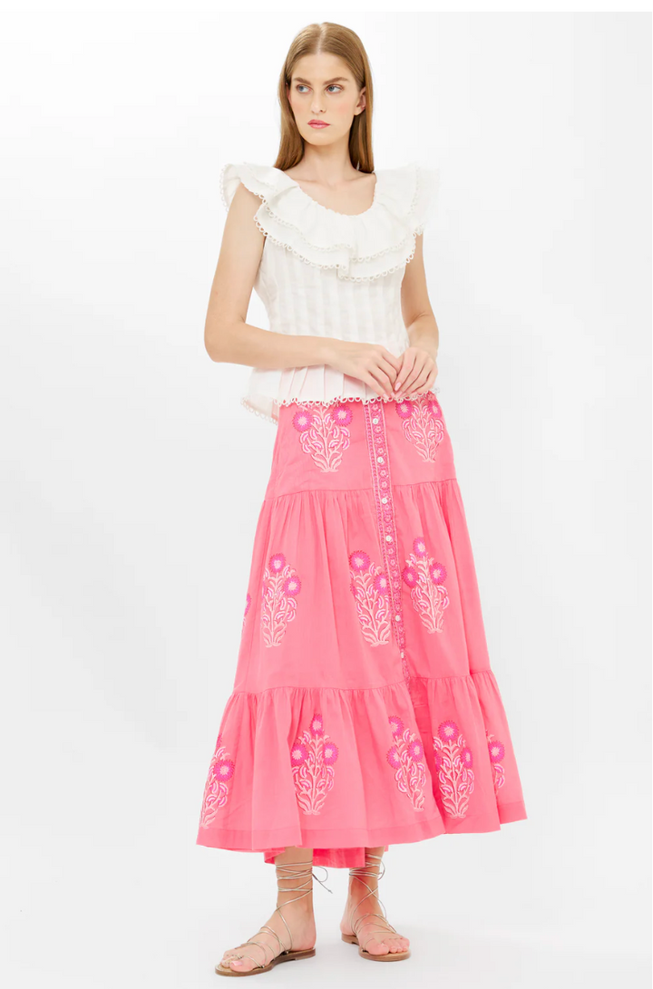 Button Front Skirt Raton Pink