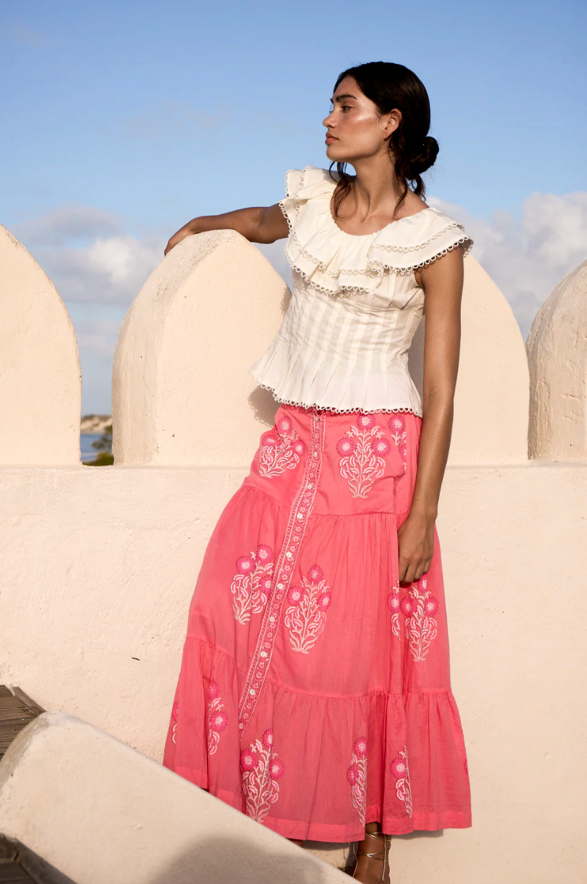Button Front Skirt Raton Pink
