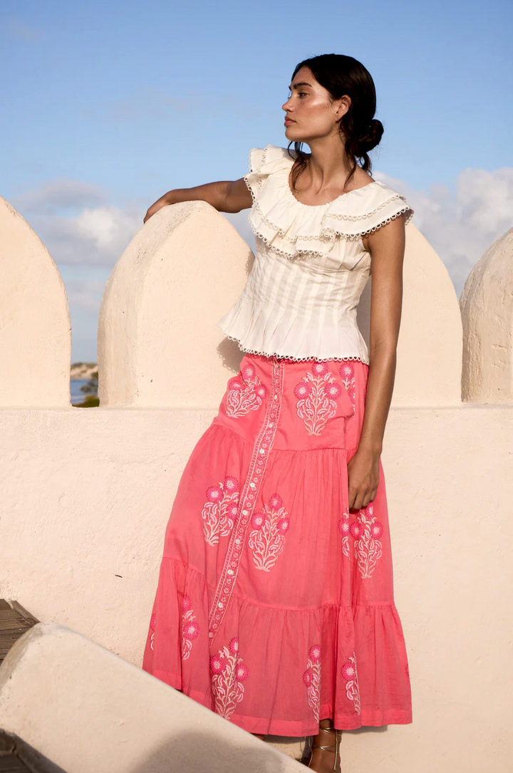 Button Front Skirt Raton Pink