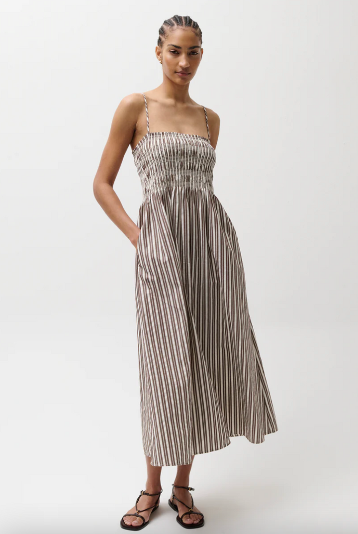 Bianca Shirred Bodice Dress Java Stripe