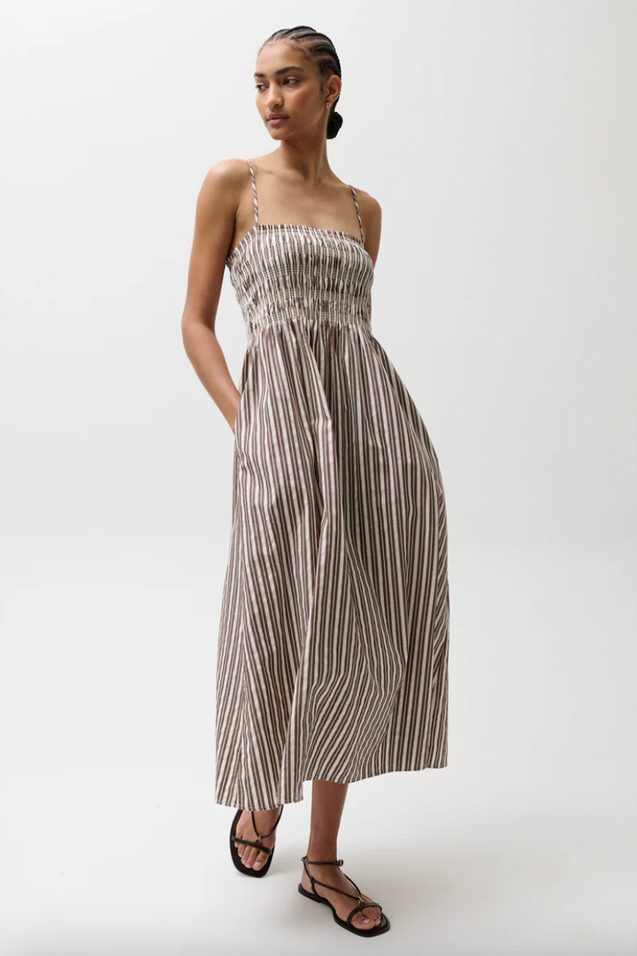 Bianca Shirred Bodice Dress Java Stripe
