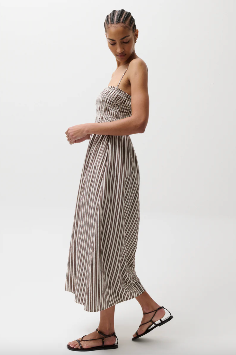 Bianca Shirred Bodice Dress Java Stripe