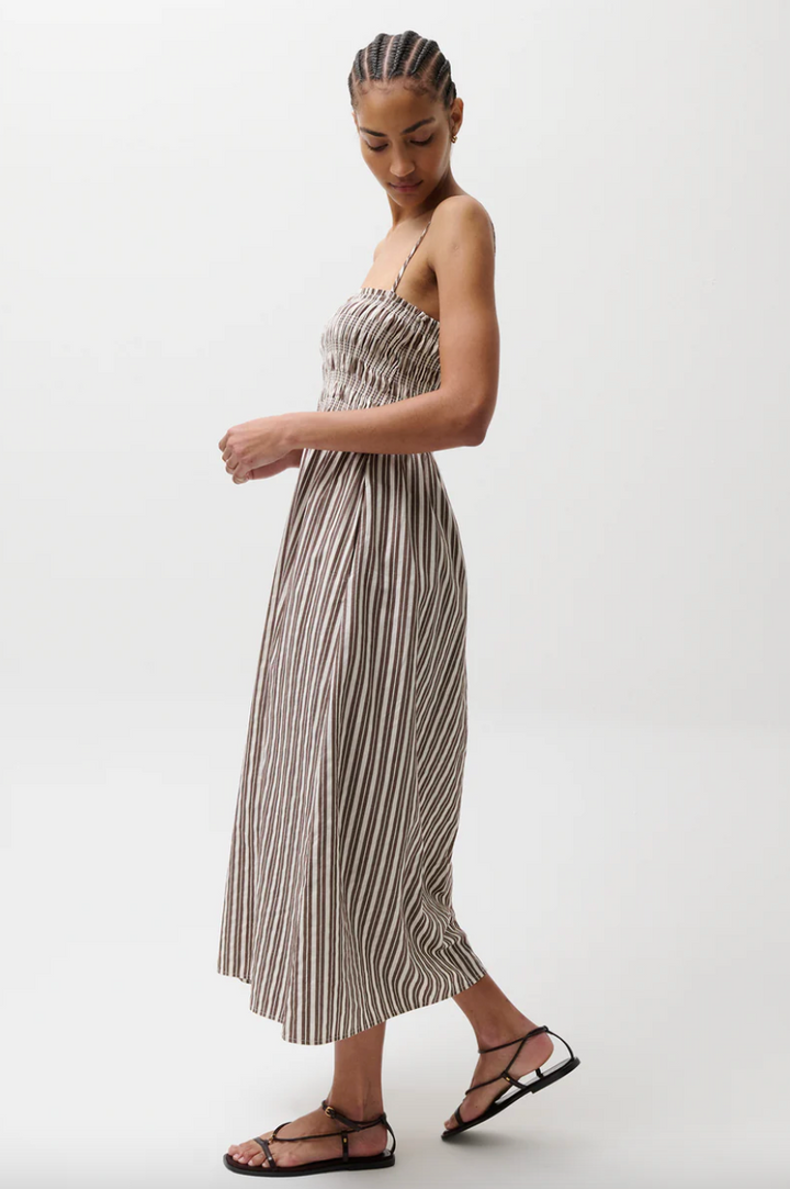 Bianca Shirred Bodice Dress Java Stripe