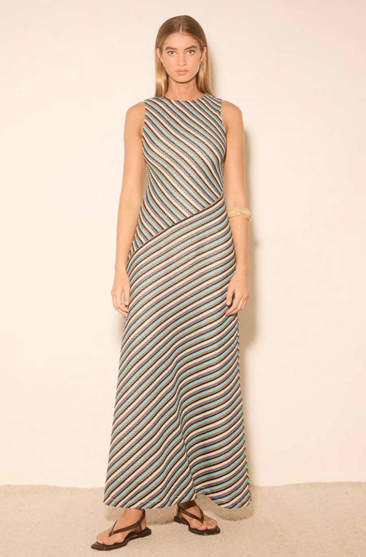 Dallas Dress Blue and Brown Stripe