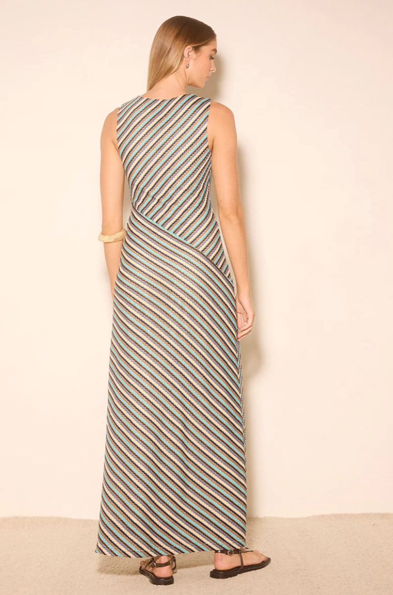 Dallas Dress Blue and Brown Stripe